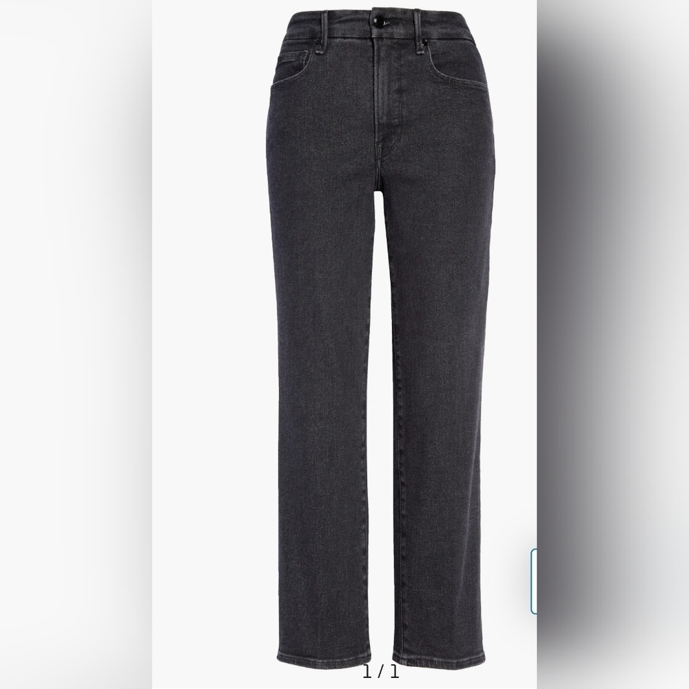 Good American Good Striaght Plus Size Dark Wash Grey Jeans. Size 18